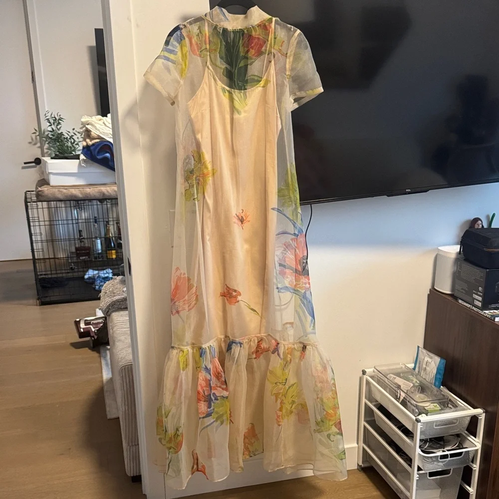 STAUD Sheer Floral Maxi Dress - Cream and Multicolor - Picture 4 of 4